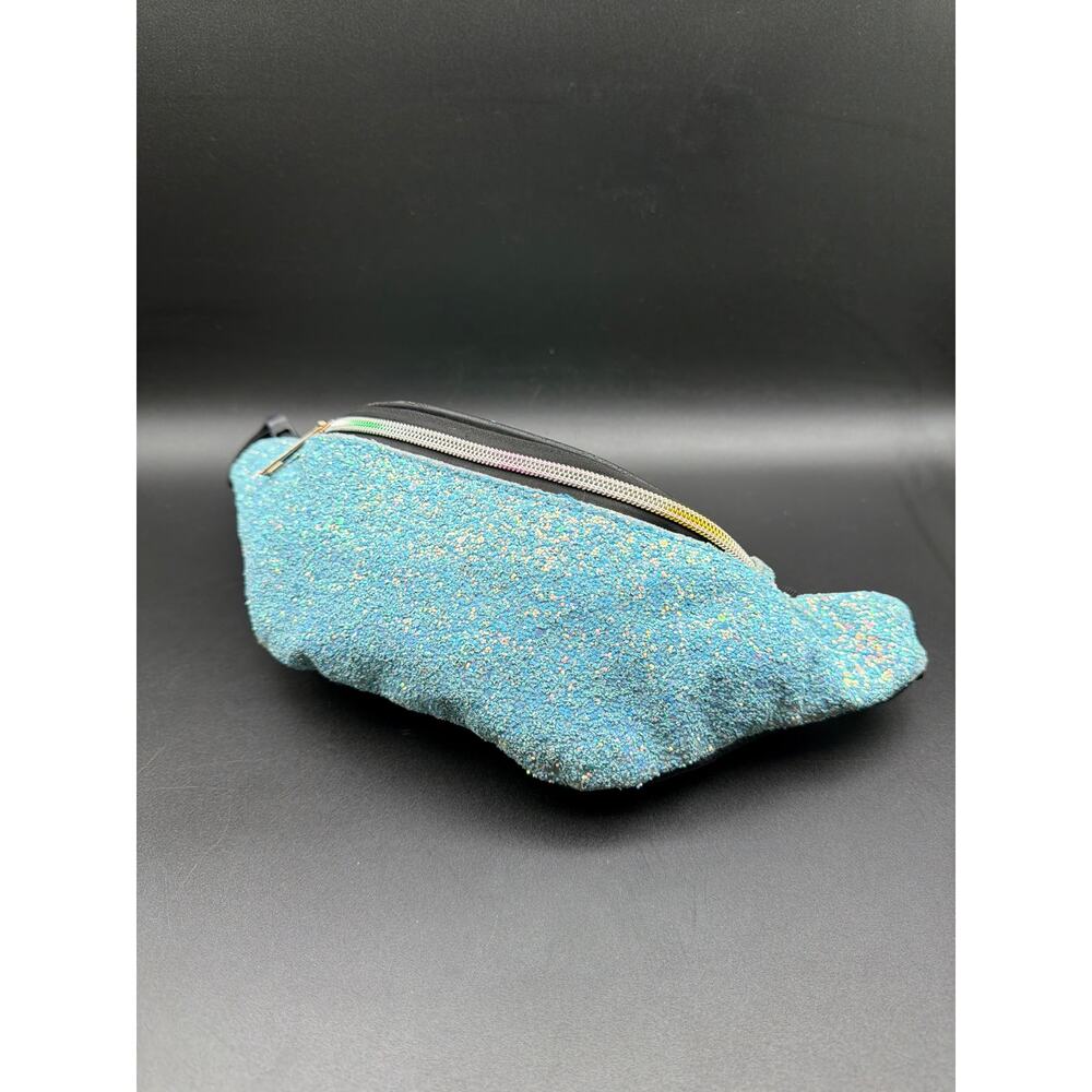 Teal Glitter Metallic Rainbow Zipper Fanny Pack Waist Bag Rave Festival Hip Bag